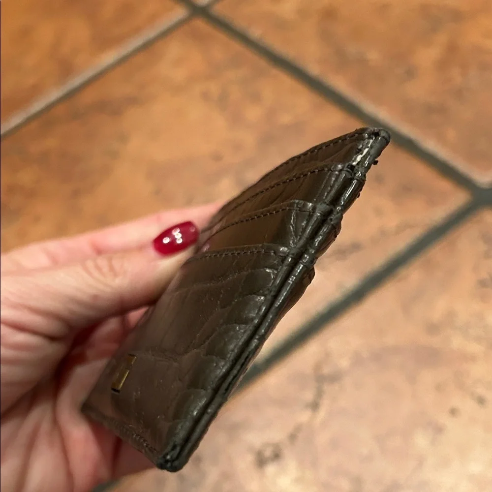 Guess Embossed Leather Card Holder - Brown